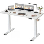 Furmax Electric Height Adjustable Standing Desk Large 63 x 24 Inches Sit Stand Up Desk Home Office Computer Desk Memory Preset with T-Shaped Metal Bracket, White - color: White, size: 63 Inch
