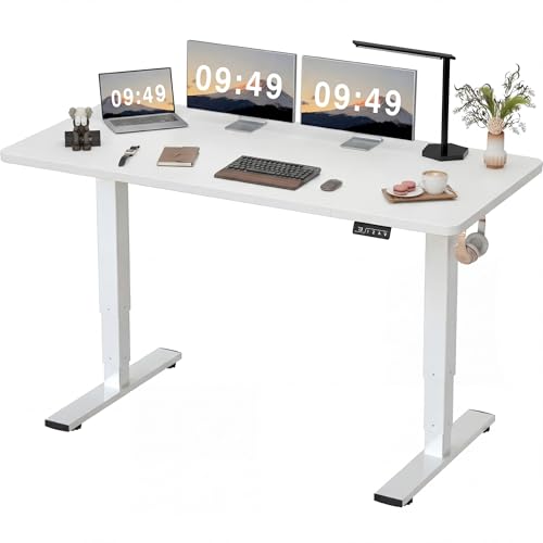 Furmax Electric Height Adjustable Standing Desk Large 63 x 24 Inches Sit Stand Up Desk Home Office Computer Desk Memory Preset with T-Shaped Metal Bracket, White - color: White, size: 63 Inch