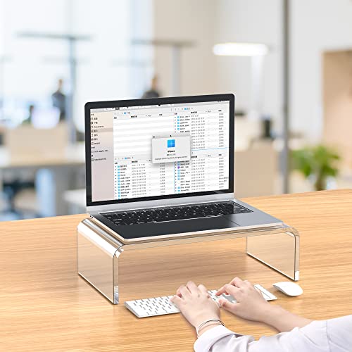 Acrylic Monitor Stand Riser Acrylic Laptop Stand Riser PC Holder Clear Computer Monitor Stand for Desk White Laptop Stand for Desk Compatible with iMac MacBook All Notebooks - style: 16''