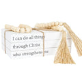 Decorative Books for Home Decor, White Faux Books for Decoration, Rustic Farmhouse Stacked Books with 52in Wood Bead Garland for Coffee Table Mantle Fireplace (I can do All Things Through Christ) - style: I Can Do All Things Through Christ