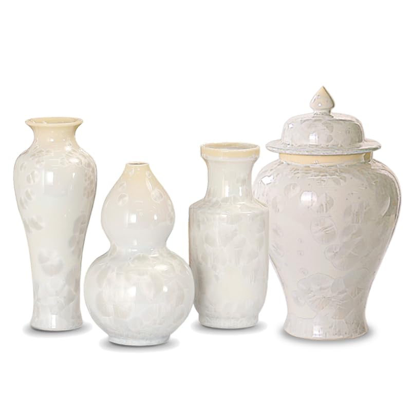 STORY&SUNS Handmade Tall Crystalline Glaze Ceramic Vase White Slender Neck Flower Vase for Home Decor Chinoiserie Decor Decorative Vase - style: Fish tail