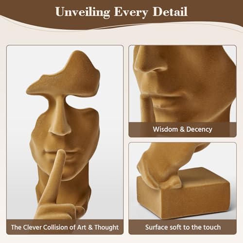 Velvet Flocked Thinker Sculpture for Room Decor, Flocked Mask Collectible Figurines Modern Abstract Art Statue for Home, Bookshelf, Office, Desk Decor (Brown) - color: Nospeak-brown