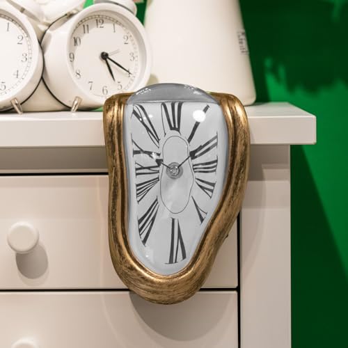 Melting Shelf Clock - Art Decor Salvador Dali Surreal Dripping, 8x4 in Matte Black Gold Anti-Fingerprint Shelf & Desk Gift - color: Matte Black Gold