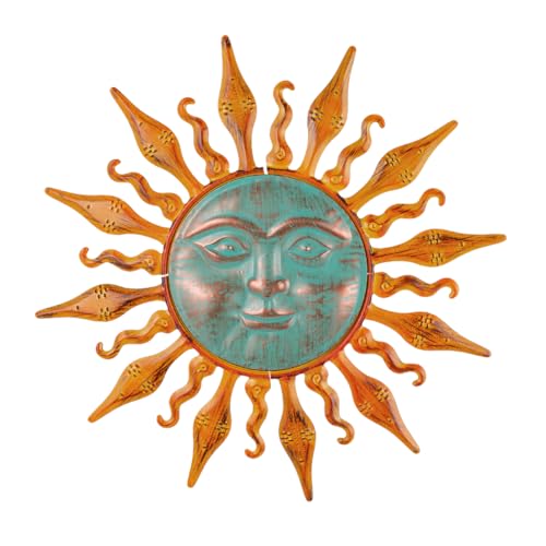 HOBYLUBY Large Outdoor Wall Decor Rust Proof, Sun Face Metal Wall Art Decor Hanging for Indoor Outdoor, Patio, Fence, Garden(Orange) - color: Orange