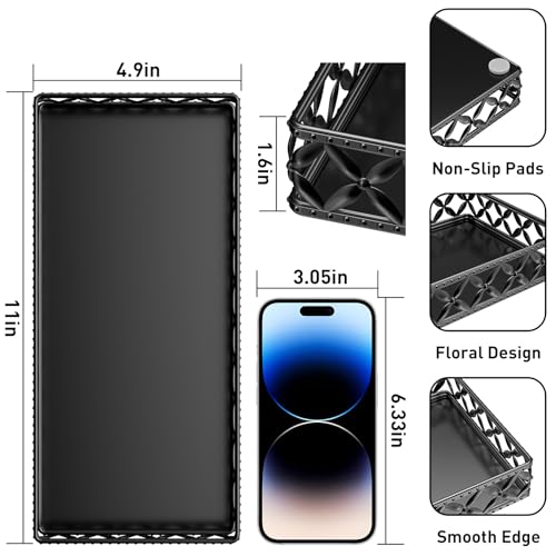 EKNITEY Vanity Tray for Bathroom Counter - Small Rectangle Decorative Tray 11 Inch Black Batroom Countertop Tray Organizer for Perfume Makeup Cosmetic Jewelry - color: Rectangle Floral-black