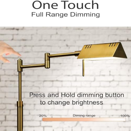 O’Bright Dimmable LED Pharmacy Floor Lamp, 12W LED, Full Range Dimming, 360 Degree Swing Arms, Adjustable Heights, Standing Lamp for Reading, Sewing, and Craft, ETL Listed, Antique Brass (Gold) - color: Antique Brass (Gold)