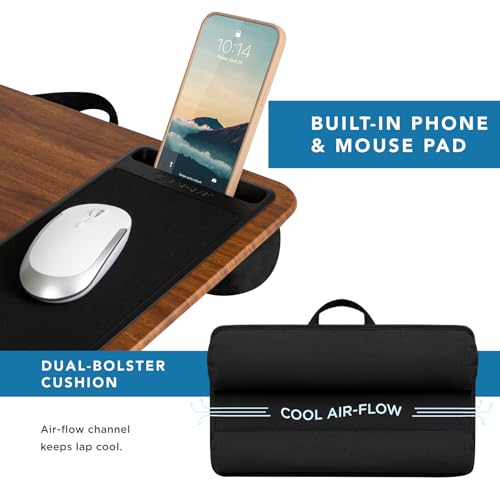 LAPGEAR Home Office Lap Desk with Device Ledge, Mouse Pad, and Phone Holder - Espresso Woodgrain - Fits up to 15.6 Inch Laptops - Style No. 91575 - color: Espresso Woodgrain, size: Home Office