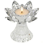 1 PC Silver Crystal Flower Tea Light Holder, Glass Lotus Tealight Candlestick, Votive Candle for Table Centerpiece, Wedding Party Decor, Nice Gift
