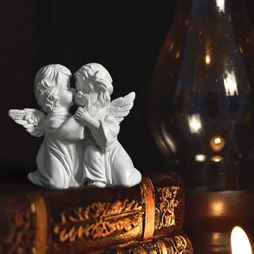 OwMell Little Angel Statue Figurine, Resin Cherub Statue Sleeping Angle Sculpture, Remembrance Healing Sympathy Gift for Memorial, Shelf Home Living Room Desktop Office Decoration - Hugging Angels - color: Hugging Angels