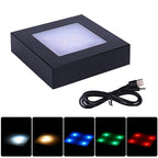LED Multimodal Multicolor Light Stand Base - Black Square Display Base for 3D Crystal Glass Art - USB/Battery Powered Crystal Stand - color: C-multi-mode Black Base