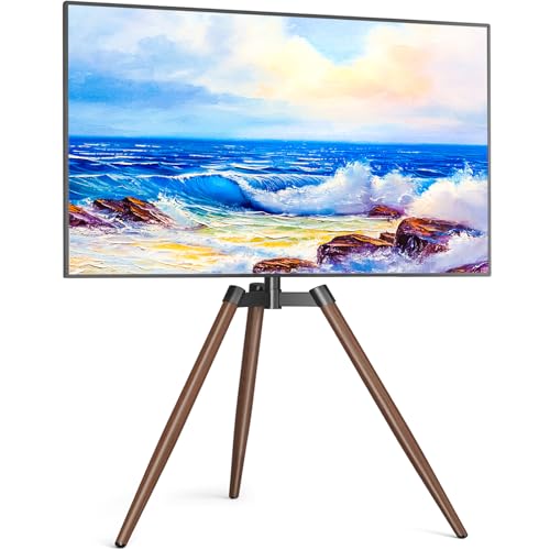 Rfiver Artistic Easel TV Stand, Height Adjustable & Swivel 100° Tripod TV Stand for 32-65 Inch LCD LED Flat Panel Curved Screen TVs up to 77 lbs, Portable TV Mount for Bedroom, Living Room, Studio - color: Walnut
