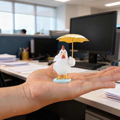 Funny Chicken Resin Statue - Cute Baby Chicken with Yellow Umbrella Statue for Fairy Garden Decor Spring Chick Figurine for Outdoor Planter Yard Patio Lawn Indoor Table Decor for Home Gifts - style: Chicken with Umbrella
