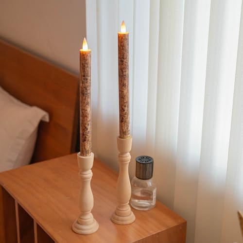 Flameless Taper Candles Flickering with Remote and Timer, 3D Moving Flame Taper Candle Battery Operated to 400 Hours, 9 Inch Window Candles, (Bark) - color: Bark