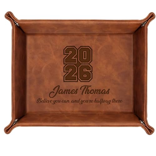 Personalized PU Leather Valet Tray Class of 2026 Graduation Gift with Engraved Name for Men, Boyfriend, Custom Graduation Tray Leather Dresser Organizer for Him & Her, Engraved Catchall Gift - style: Graduation