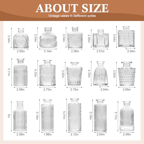 15 Pcs Glass Bud Vase Set,Assorted Clear Glass Vases for Flower Centerpieces Wedding & Party Decor,Home Table Decorations,Bud Vases in Bulk for Housewarming - color: Clear Glass Vase