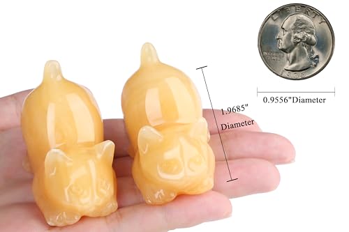 2" Yellow Topaz Cat Crystal Statue Figurines for Healing Crystals Spiritual Stone Sculpture Lazy Cute Carved Natural Gemstones Home Office Statue Decor Cat Lover Gifts for Women Lovers - color: Yellow-topaz