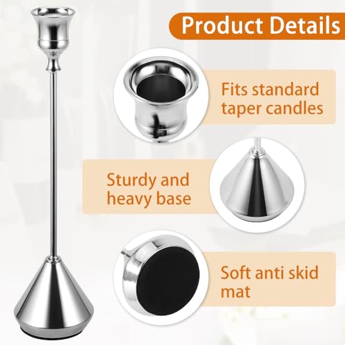 Elegant Vintage Silver Candlestick Holders, Set of 3 Taper Candle Holders with Weighted Base for Wedding, Dining Table, Holiday Decor - color: Silver