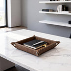 siduater Valet Tray Desktop Storage Organizer – Vegan Leather Catchall Bedside Vanity Tray Nightstand Caddy Holder for Remote Controller, Watch, Keys, Phone, Wallet, Coin, Jewelry, Stone Brown - color: Stone Brown
