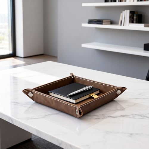 siduater Valet Tray Desktop Storage Organizer – Vegan Leather Catchall Bedside Vanity Tray Nightstand Caddy Holder for Remote Controller, Watch, Keys, Phone, Wallet, Coin, Jewelry, Stone Brown - color: Stone Brown