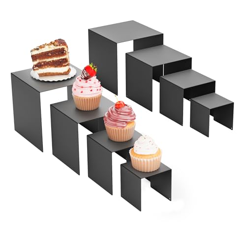 Matte Metal Display Stand, 8 Pcs 2 Set Display Risers for Display, Metal Rectangular Display Shelf Holders for Showcase, Dessert, Perfume, Vendor Events, Cupcake Stands, Toys Display Shelves ( Black, 3''x4''x5"x6" ) - color: Black, size: 3''x4''x5"x6"