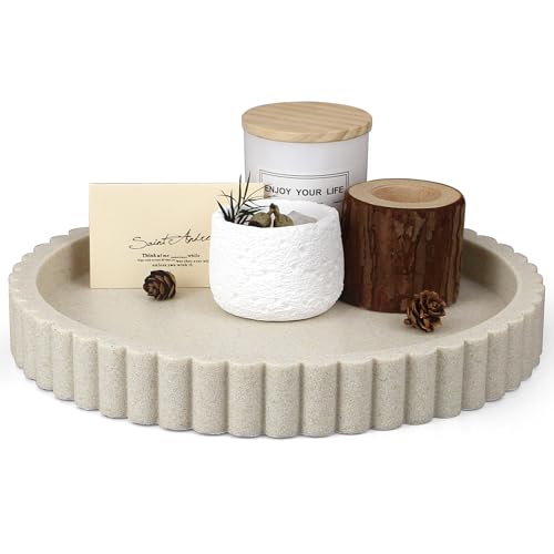 LIN CHUAN Decorative Coffee Table Tray, 11" Round Resin Coffee Table Centerpiece Tray for Home Decor, Modern Organizer for Living Room, Console or Dresser, Beige - color: Beige