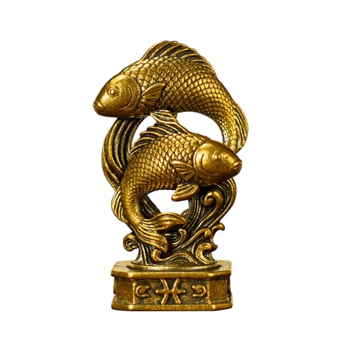 Pisces – Pisces Fish Zodiac Brass Sculpture Set – Handmade Solid Retro Collectible, Beautiful Astrology Decor for Home, Desk & Office - style: Pisces