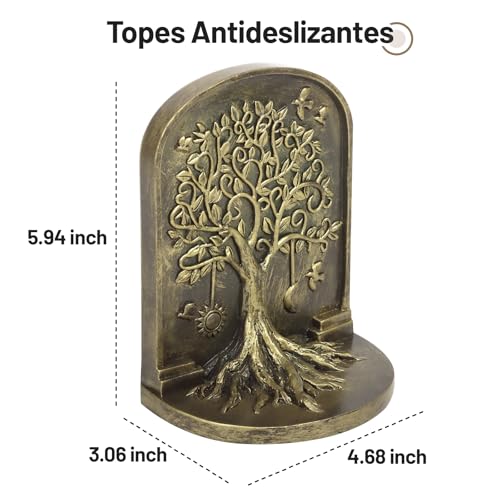 Tree of Life Vintage Heavy Bookends, 2 Unique Bronze Decorative Bookend for Shelves or Bookcase, Anti-Slip Book Shelf Bookends Decorative, Gifts for Mother and Father - style: Tree of Life