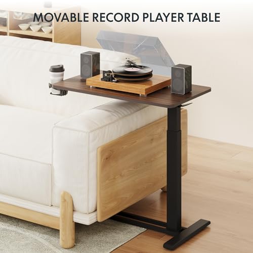 FLEXISPOT Medical Adjustable Overbed Bedside Table with Wheels Pneumatic Mobile Standing Desk Laptop Desk Rolling Computer Cart Movable Table Hospital Home Use(31.5" W x 17.7" D, Mahogany Large) - color: Mahogany, size: Large