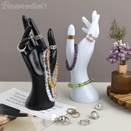 Framendino, Female Mannequin Hand Jewelry Display Holder Stand for Bracelet Necklace Ring Plastic (Black & White, 2 Pack) - color: Black & White, size: 2 Pack