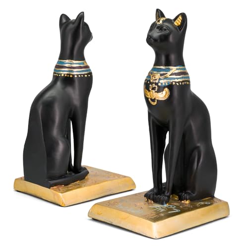 Book Ends Retro Cat Decorative Bookends, Vintage Antique Heavy Duty Egyptian Cat Hold Books Collectors, Black Decor for Office/Shelves/Living Room Father (Black) - color: Black
