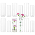 Glasseam Glass Cylinder Vase in Bulk: 12pcs Clear Small Bud Flower Vases for Centerpieces - Modern Hurricane Pillar or Floating Candle Holder for Wedding Party Table Living Room Home Decor, Tall 6"+7"