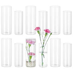 Glasseam Glass Cylinder Vase in Bulk: 12pcs Clear Small Bud Flower Vases for Centerpieces - Modern Hurricane Pillar or Floating Candle Holder for Wedding Party Table Living Room Home Decor, Tall 6"+7"