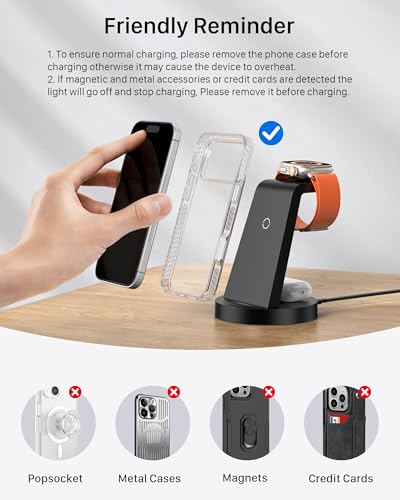 Anlmz 3 in 1 Charging Station for iPhone, Wireless Charger for iPhone 17 16e 16 15 14 13 12 11 X Pro Max & Apple Watch - Wireless Charging Station for AirPods 4 3 Pro - color: Black