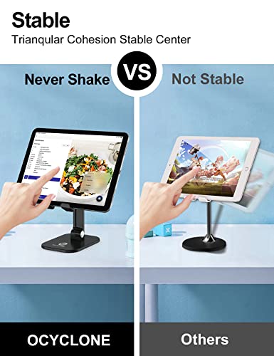 OCYCLONE Cell Phone Stand + 2 PCS Cable Organizer, Angle Height Adjustable iPhone Stand for Desk, Foldable Cell Phone Holder Tablet Stand Compatible with 4.7"-13" Phone Tablet - color: Gray Black