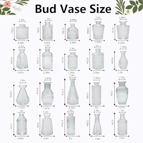 Clear Glass Bud Vases Set of 20,Small Flower Vases for Wedding Centerpieces,Mini Bud Vases in Bulk Amber Glass Vase for Table Decoration,Home Decor - color: Clear-20pcs
