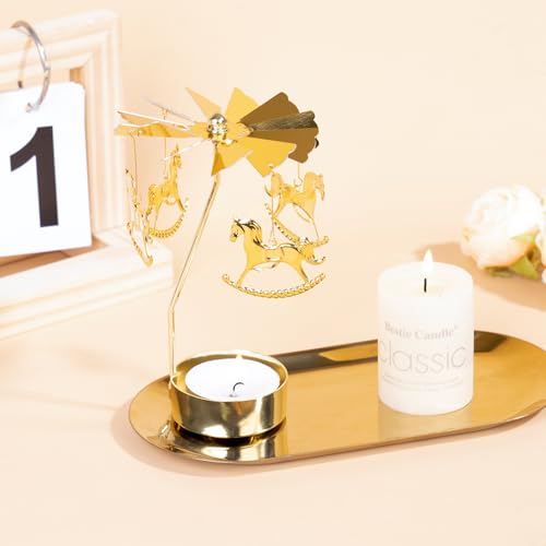 Spinning Candle Holder, Gold Tea Lights Candle Holder Carousel Candle Spinner, Rotating Metal Candle Holders for Table Centerpiece Carousel Tealight Holder for Christmas Festival Home Decor - color: Carousel