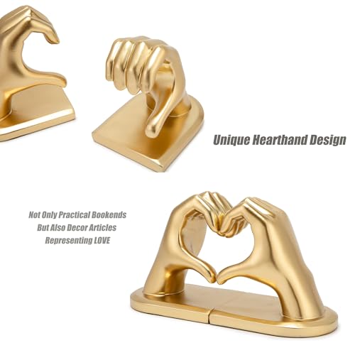 Steviieden Decorative Bookends, Solid Hearthands Sculpture Book Stopper Decor Book Holder for Shelf Home Office Bedroom Living Room (Gold) - color: Gold