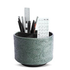 lizimandu Round Leather Art Supply Organizer,Remote Control Holder,360 Degree Spinning,Multi-Functional Pencil Holder,4 Compartments Desktop Stationary Organizer(1-Carved Cooper Green) - color: 1-Carved Cooper Green