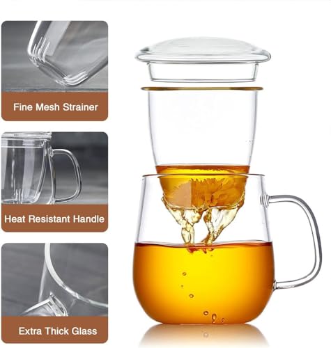 DOPUDO Glass Teacups 24 Pack Glass Tea Cup with Infuser and Lid, 17.6oz/520ml Large Borosilicate Teacup,Tea Clear Mug Cup for Loose Leaf Blooming Tea, Microwave & Dishwasher Safe. - size: 24 Count (Pack of 1)