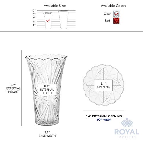Royal Imports Flower Acrylic Vase Decorative Centerpiece for Home or Wedding Non-Breakable Plastic - 9" Tall, 4" Opening - Clear - size: 9" x 4"