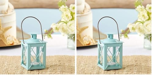 Kate Aspen Rustic Shelf Decor Luminous Vintage Tea Light Votive Candle Holders Metal Mini Decorative Lantern, Distressed Teal Blue (Pack of 2) - color: Luminous Blue - Small, size: 1 Count (Pack of 2)