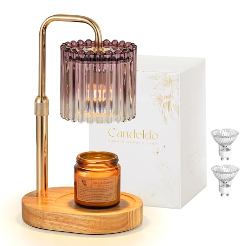 Candeldo Candle Warmer Lamp with Timer: Purple Candle Warming Lamp with 2 Bulbs Height Adjustable Wax Melt Dimmable Bedroom Decor for Women - color: Purple