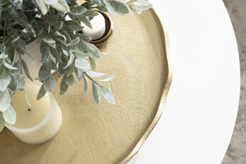 Kate and Laurel Alessia Modern Decorative Scalloped Round Footed Metal Tray; 16 Inch Diameter; Gold; Food-Safe Cast Aluminum Pedestal Transitional Tray with Rough Texture and Deckled Edge - color: Gold