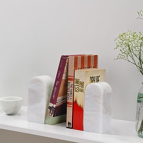 Koville African Natural Marble Bookends for Shelves, Decorative Book Ends, 7lbs Heavy-Duty Marble Book Holders, Bookshelf Apartment Decor for Normal Books/CD/Video Games(Bianco Fiora) - color: White Marble-bianco Fiora, size: 7lb