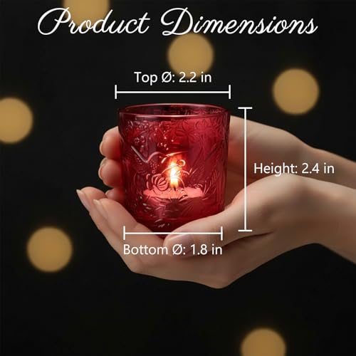 12 Pack Hummingbird Embossed Glass Candle Holders – Votive Tealight Holders with Patent Design, Decorative Embossed Glass Cups for Wedding Centerpieces, Parties, and Home Décor (Wildberry Red) - color: Wildberry Red