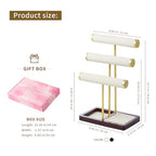 modern T-shaped jewelry rack, jewelry tower, gold metal, square ceramic base decoration display tower, necklace, bracelet, ring storage rack (3-layer beige velvet) - style: 3-layer beige velvet