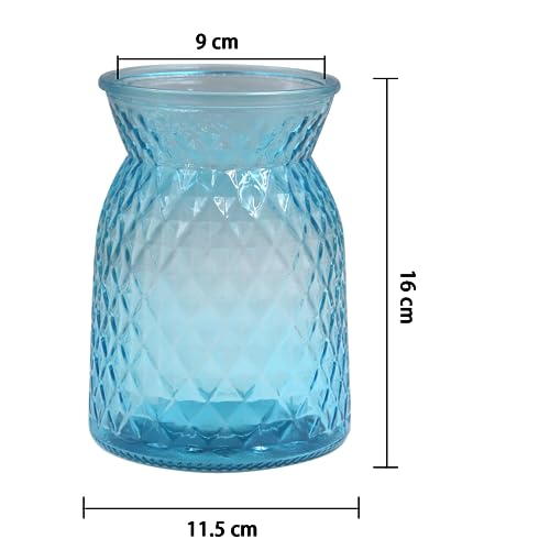 OFFIDIX Glass Vase,6.2 * 3.5in Large Mouth Shape Geometric Faceted Design Flower Vase for Weddings,Events,Decorating,Office,Home Decor - color: Blue-2
