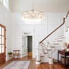Contemporary Brass Dining Room Chandelier 2 Tier Crystal Glass Chandeliers Lighting Light Fixture Ceiling Entryway Bedroom Kitchen Entryway 10 Lights Round 32" - size: Medium Brass (32" x 70")