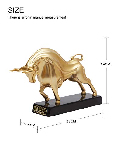 HAUCOZE Wall Street Bull Statue Animal Sculpture Lucky Figurine Gift Modern Home Decor Art for Bedroom Gold Polyresin 9.0 Inch - color: Gold, size: Medium