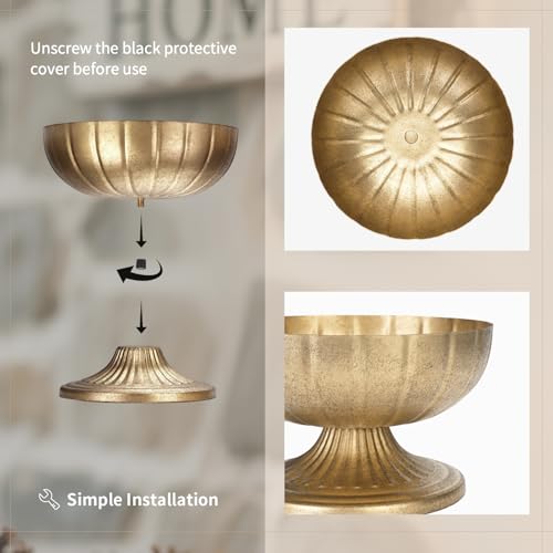 NUPTIO Gold Compote Vase for Centerpiece: 8.5" Wide Short Pedestal Footed Bowl for Flowers - Distressed Brass Urn for Decorative Wedding Table Set of 10 - size: 5.4“H - 10pcs